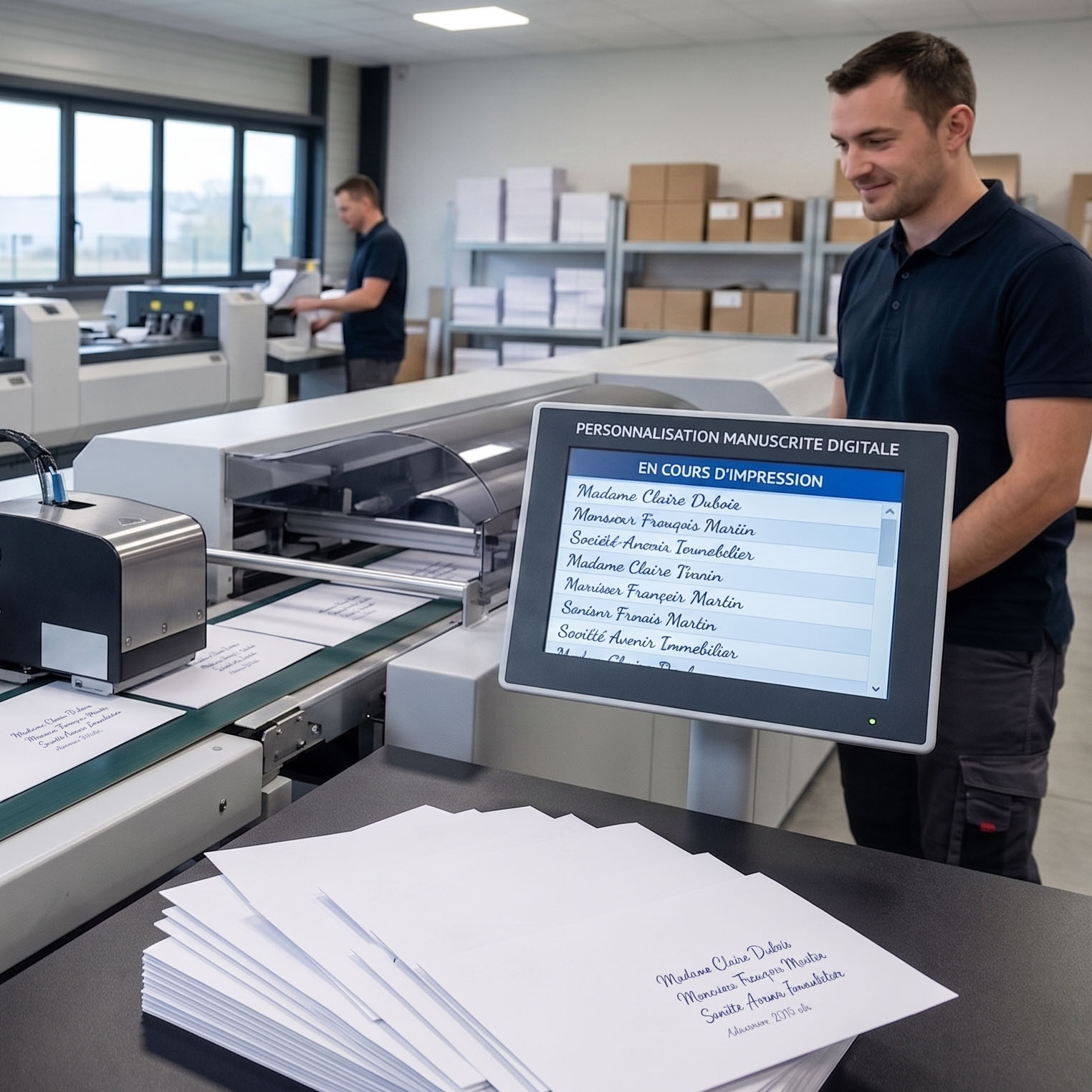 Gros plan sur un robot traceur écrivant une lettre manuscrite